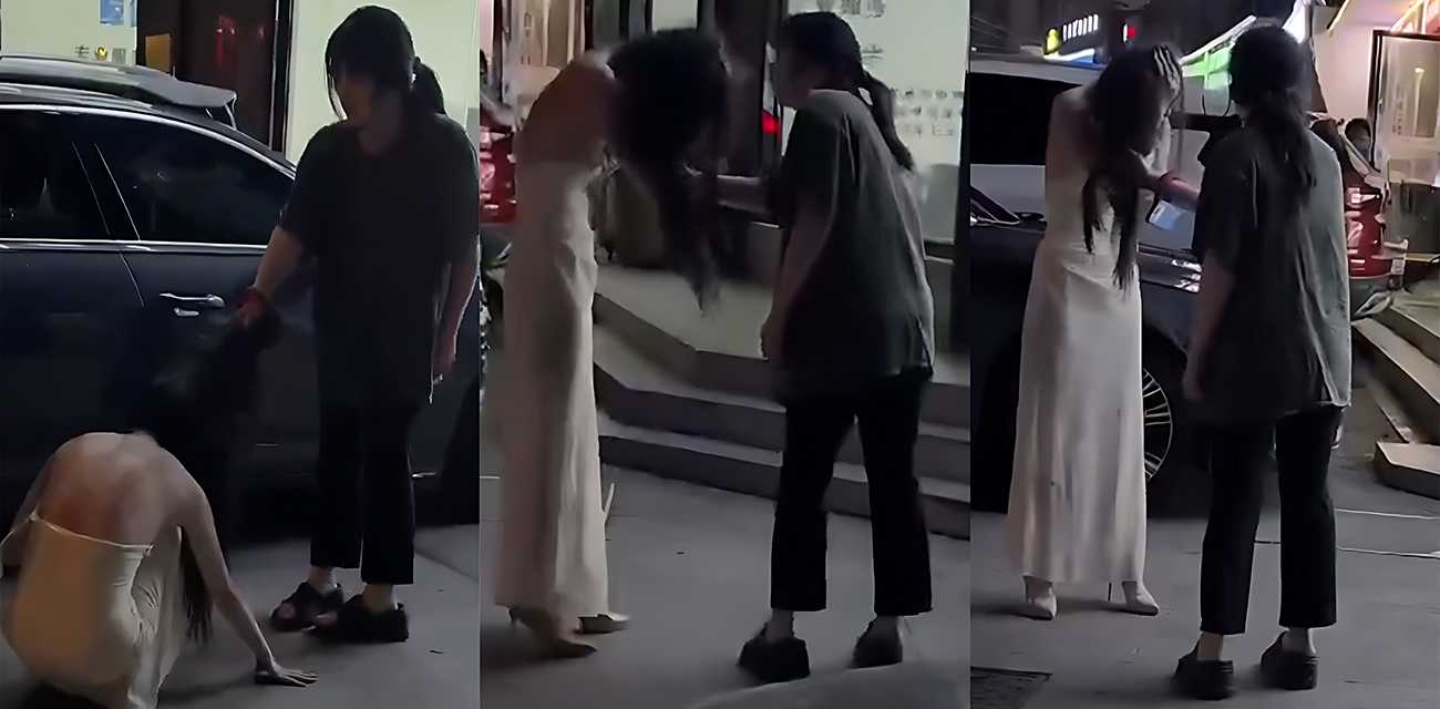 湖南邵阳深夜上演捉奸戏码 彪悍原配街头暴击小三 狂拽其头发现场彻底失控