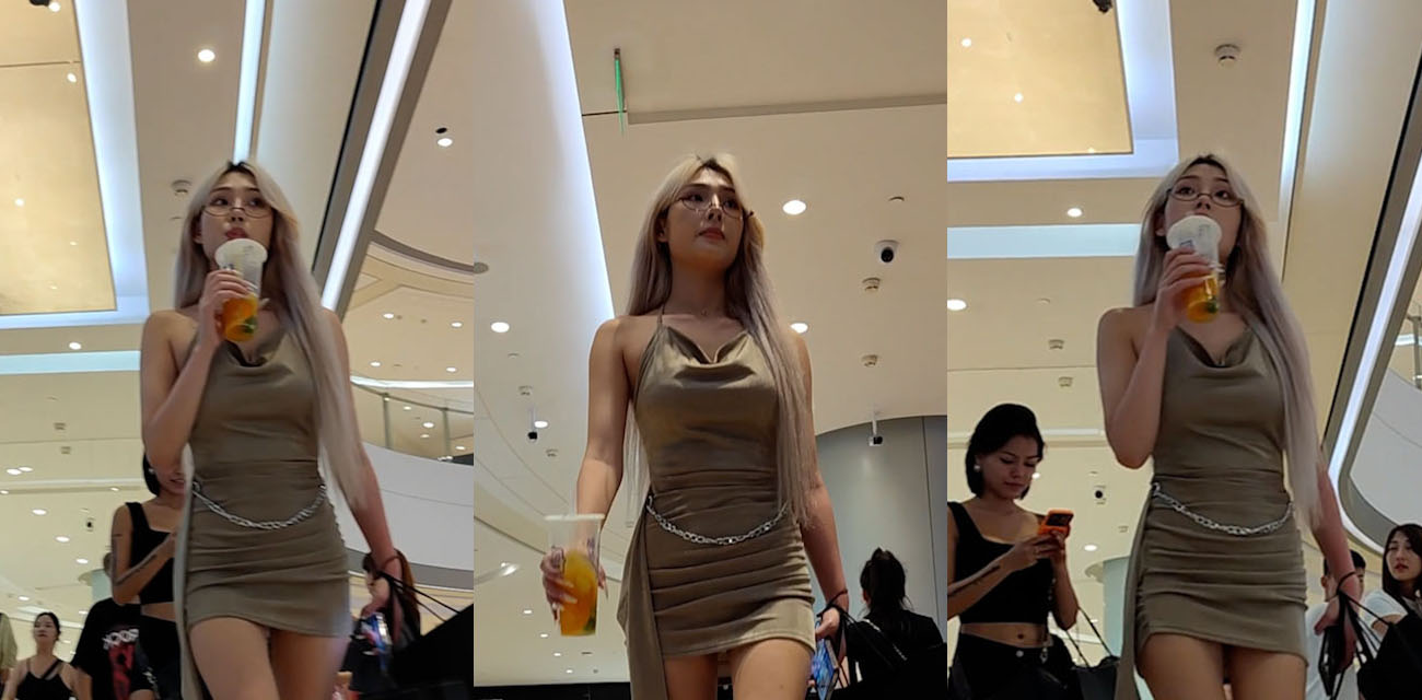 抄底大神在商场尾随偷拍长腿金发御姐 当着美女男友的面 把包臀裙下面的春色一览无余