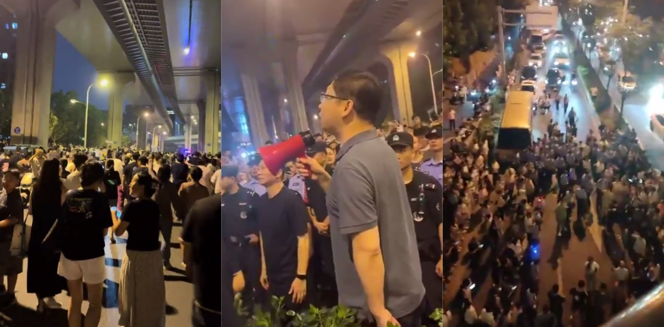 合肥居民反对规划垃圾站 高架桥下聚集堵路游行抗议 担忧环境房价受影响 警方现场维持秩序